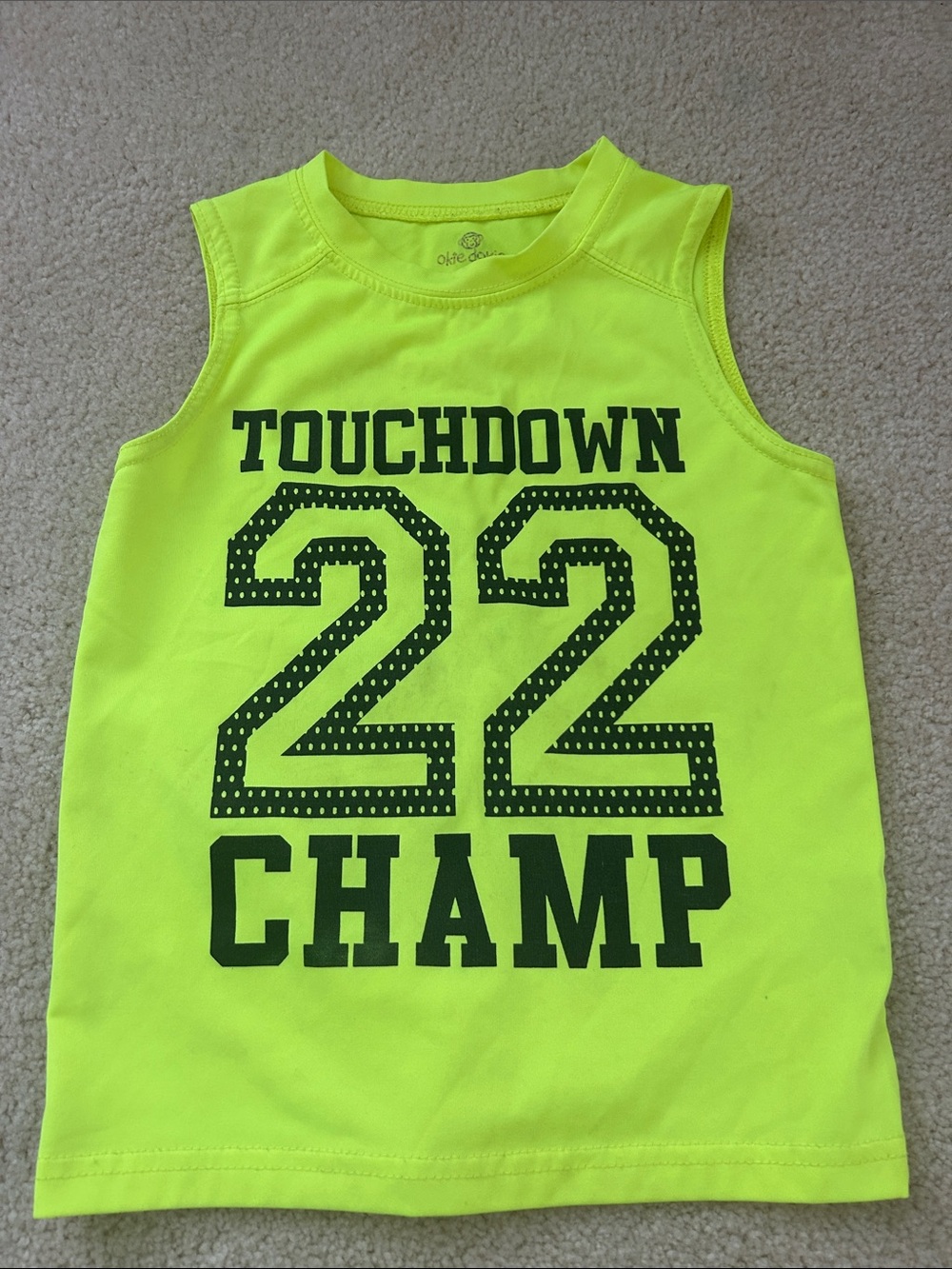 Boys 4t muscle shirt tank top neon lime green fluorescent football champ 22